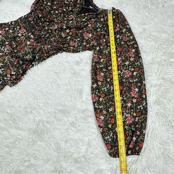 Old Navy Maternity Dress XXL Waist-Defined Black Floral Shine Gold Smocked Boho - Picture 8 of 14